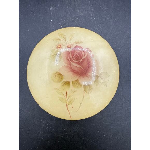 Yellow Alabaster Himark Giftware Italy Hinged Rose Floral Trinket Box - Picture 2 of 8